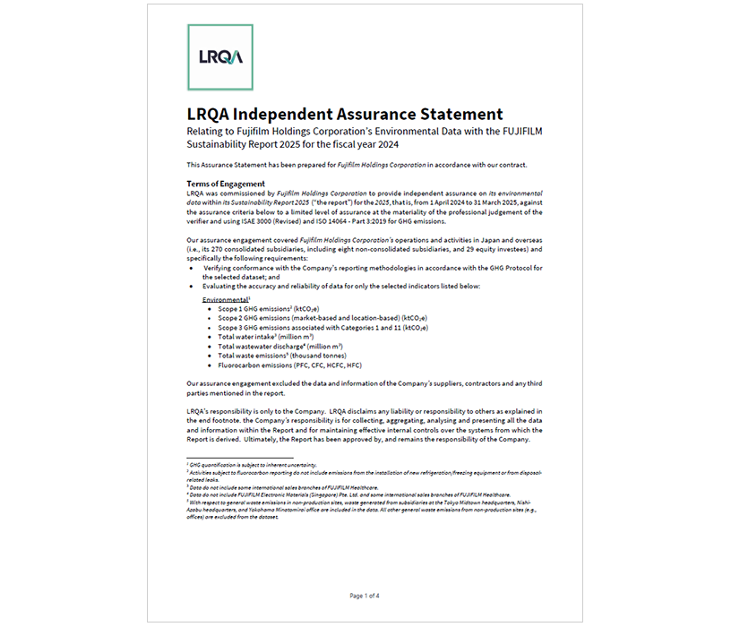 LRQA Report on Sustainability Activities in the FUJIFILM Holdings Corporation Sustainability Report 2025.