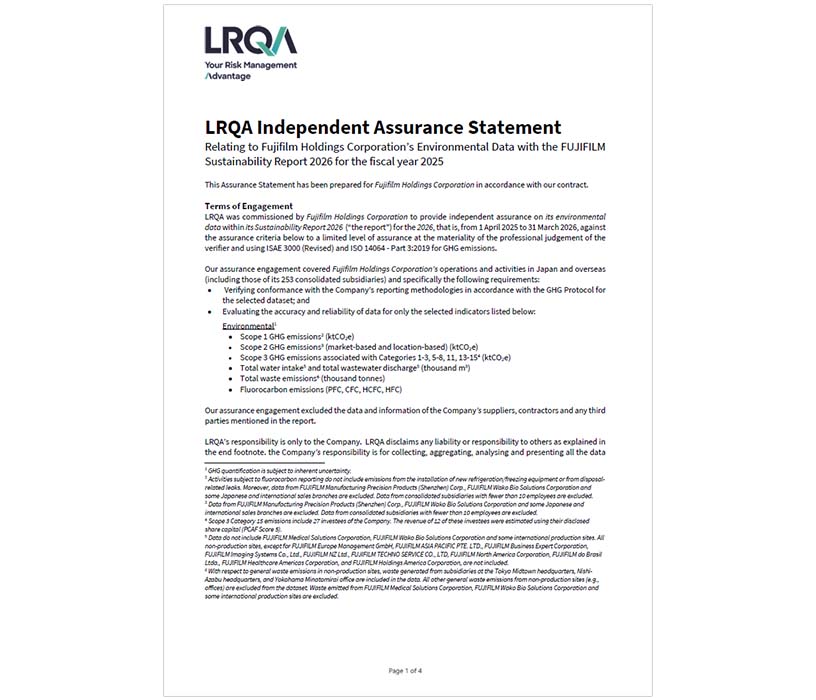 LRQA Report on Sustainability Activities in the FUJIFILM Holdings Corporation Sustainability Report 2026.