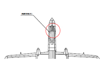 A line drawing of an airplane viewed from above, with detailed parts printed intricately.