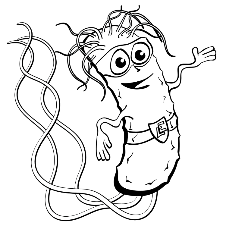image of a comic figure representing a coli bacteria