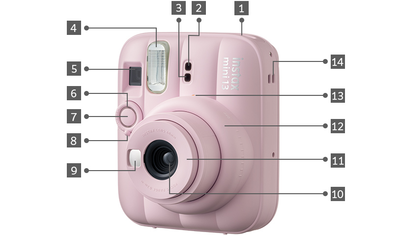 [photo] instax mini 13™ in CANDY PINK color, front-angled view