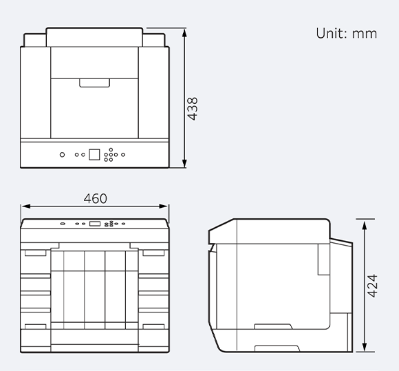 DX400W mit Blattzuführung – Diagramm für externe Ansicht