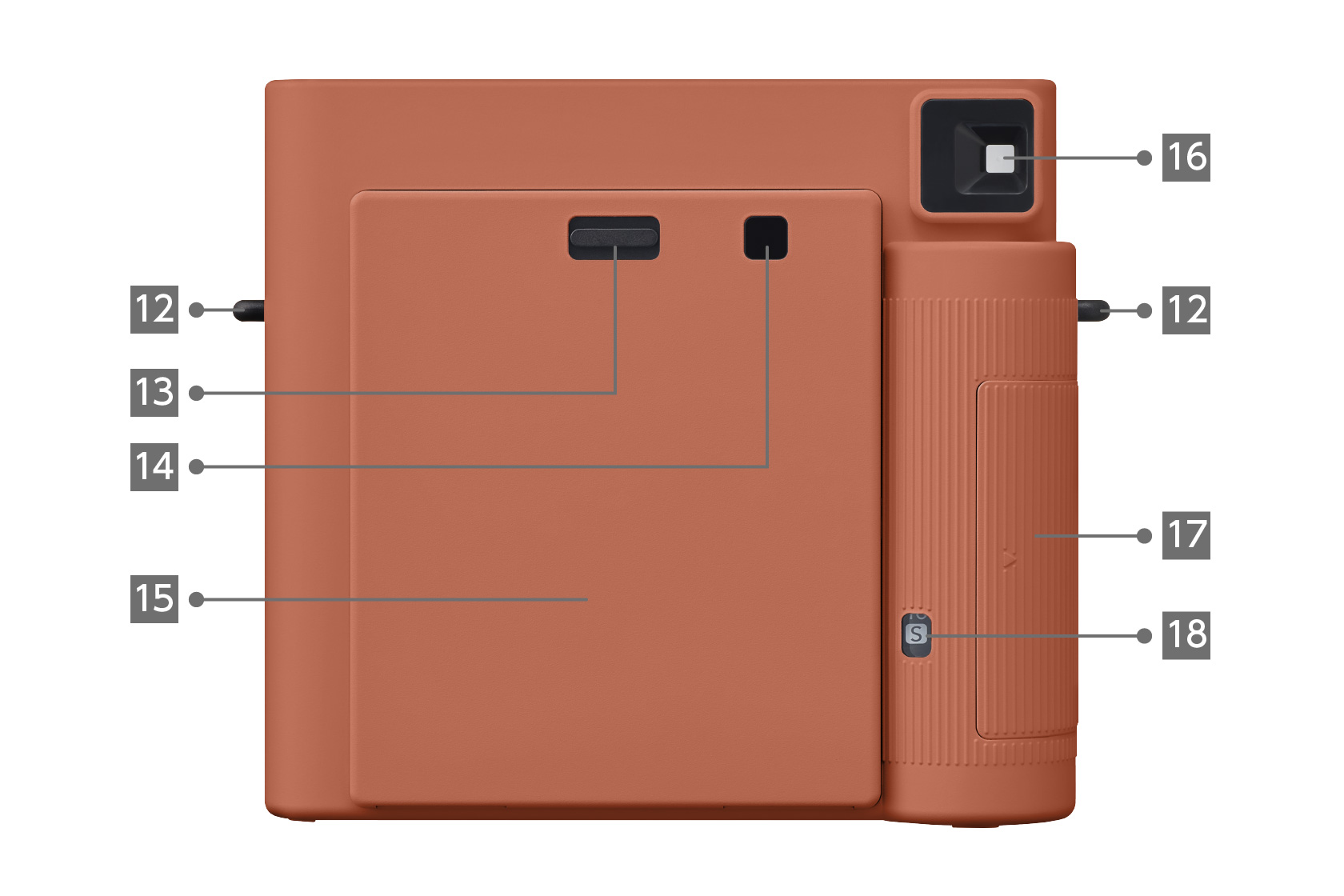 [photo] instax SQUARE SQ1™ camera in Terracotta Orange color, Back view