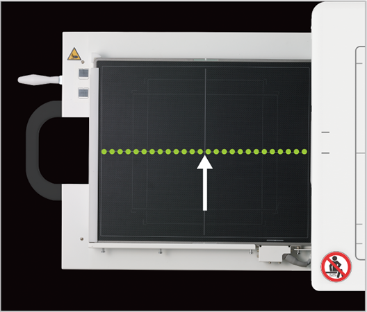 [photo] FDR Smart X DR Panel with an up arrow touching the green dotted line in the center of the panel