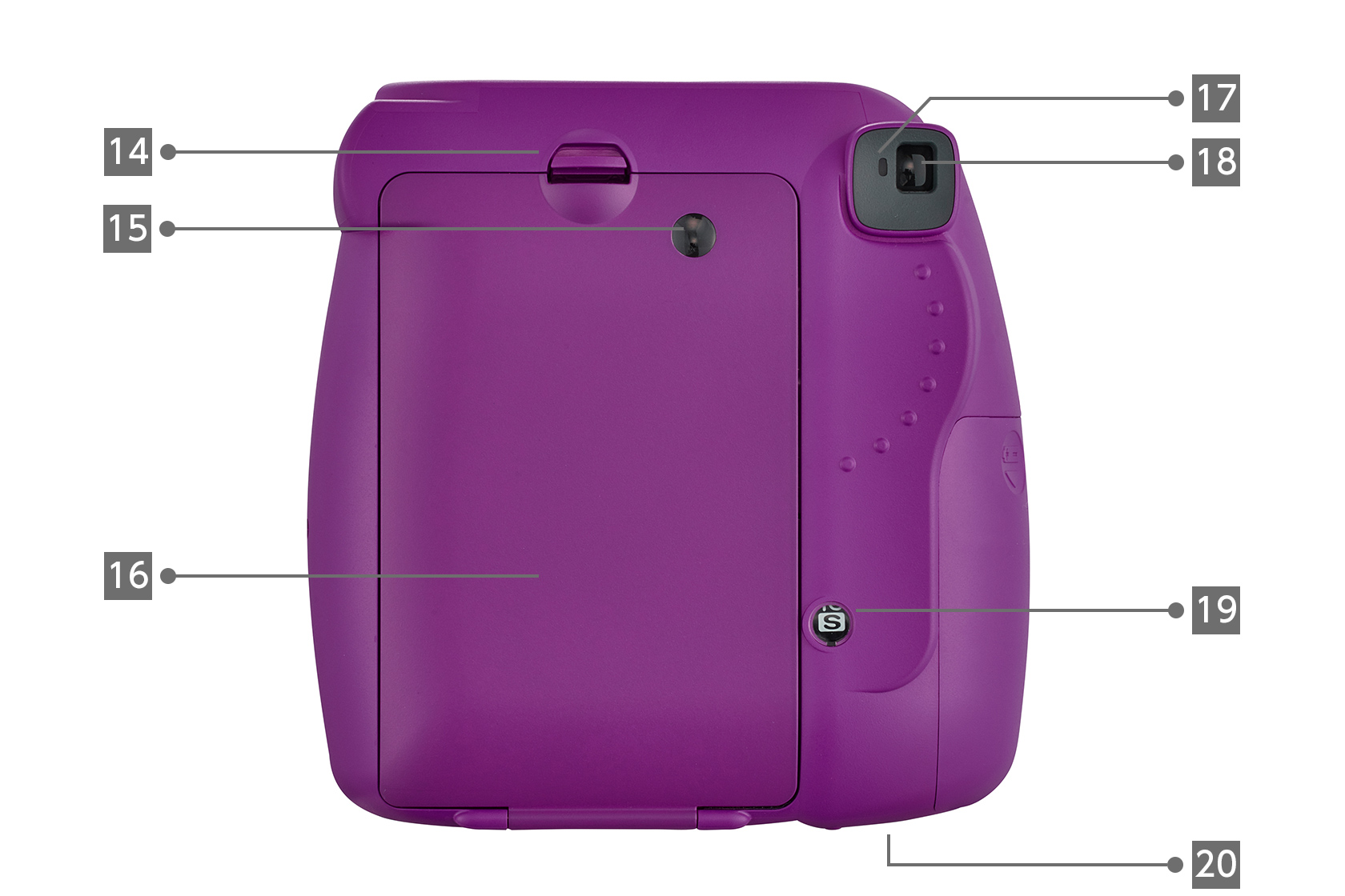 Vue arrière de l’appareil photo INSTAX Mini 9 violet édition limitée