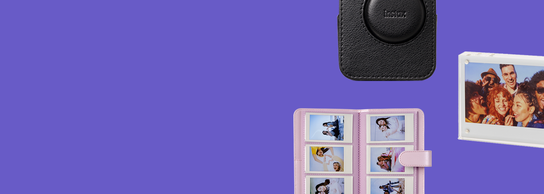 purple banner with multiple different accessories