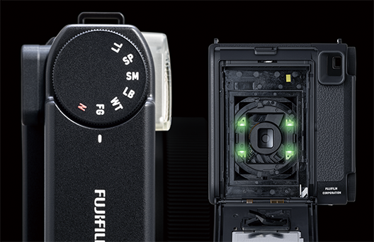 The Color Effect Dial (left), illuminated LEDs inside the camera (right)