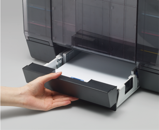 Photo of the paper cassette of the optional sheet feeder pulled out