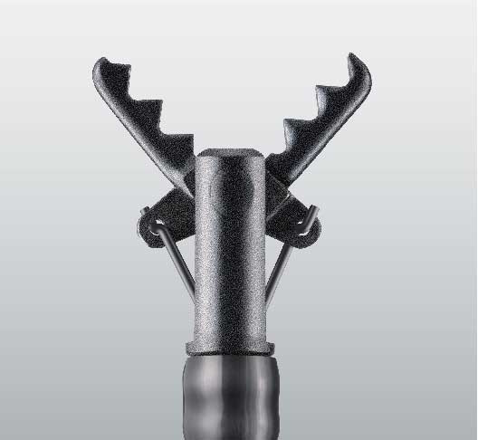 [photo] Open, serrated jaws of DP2618DT-35 ClutchCutter device