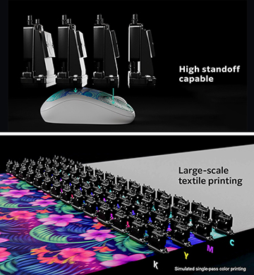 The FUJIFILM Dimatix SKYFIRE® has high standoff capability and the ability to meet the demands of large-scale textile printing.