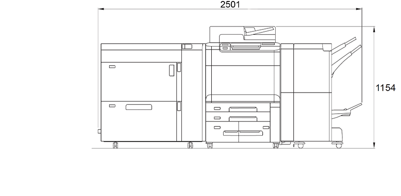 Product footprint, Main Body + High Capacity Feeder B1S + Transport Unit V2 + Finisher C4