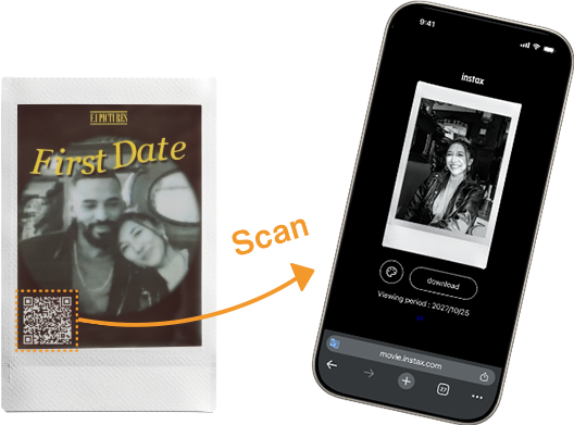 Sharing videos using the QR code printed on the instax phots™.