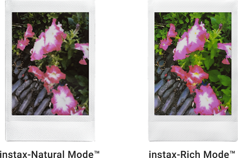 instax™ photos made using instax-Natural Mode™ (left) and instax-Rich Mode™ (right)
