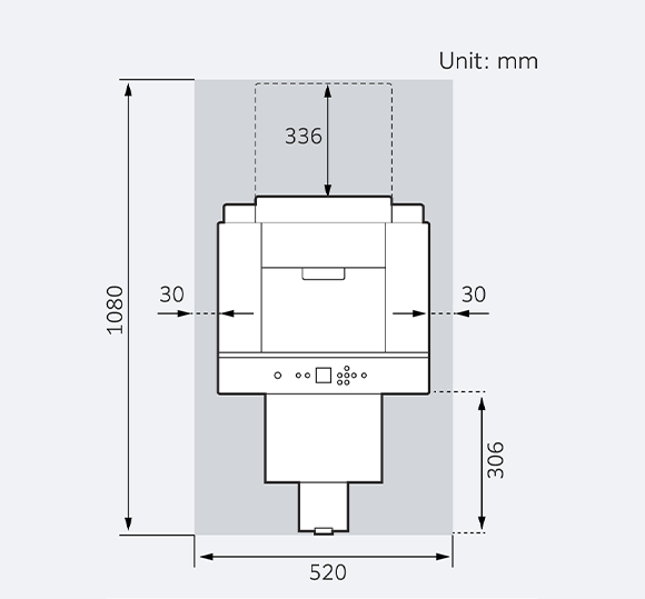 DX400W with Sheet feeder Installation size