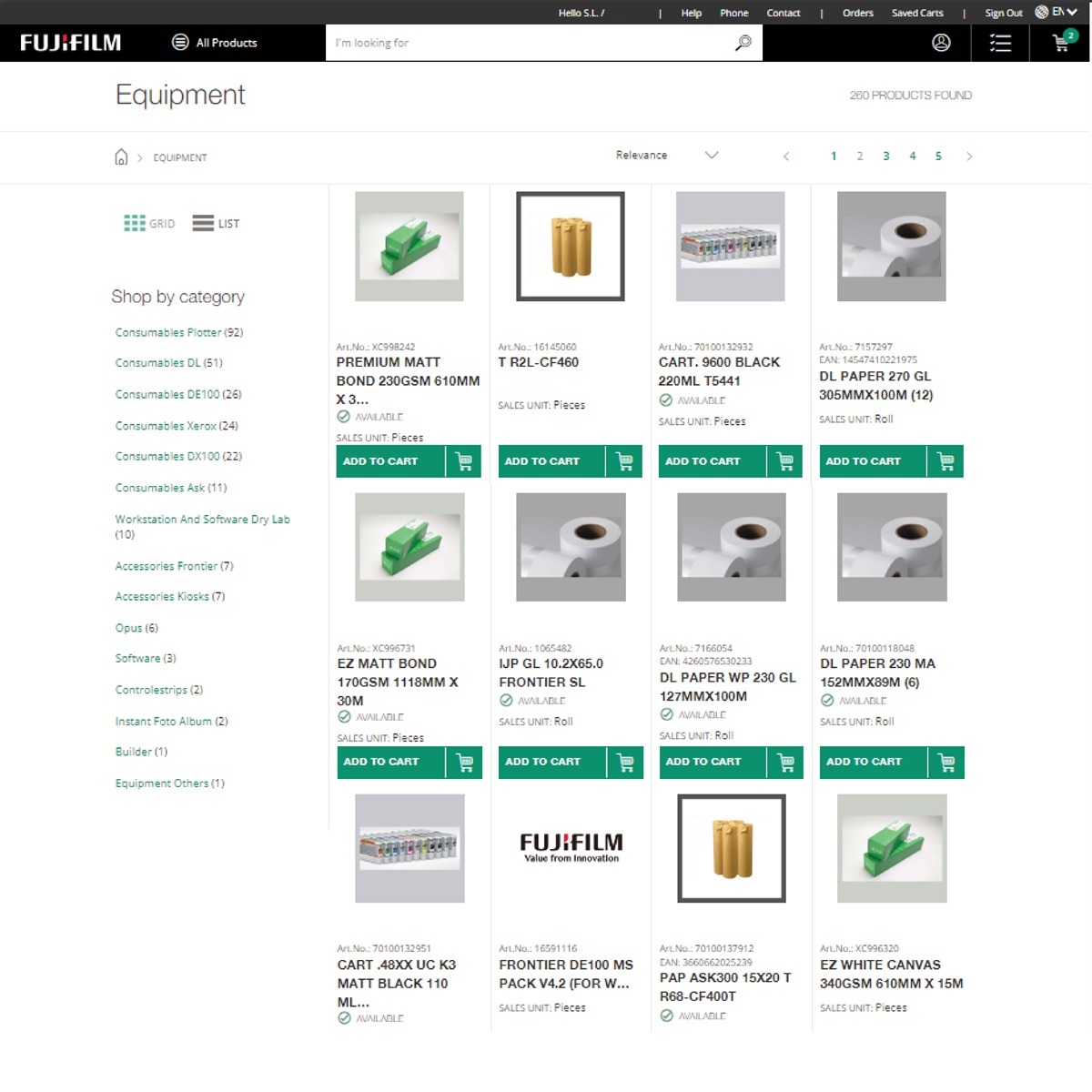 b2b shop imaging interface