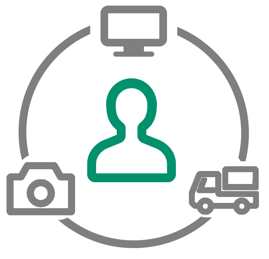 撮影機材レンタルのサイクルをイメージしたアイコン