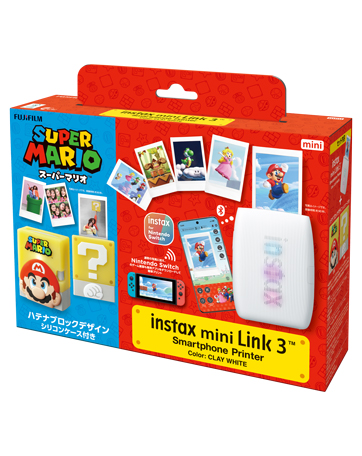 「instax mini Link 3™ ハテナブロックデザインシリコンケース付き」パッケージ