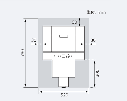 DX400Wを設置するのに必要な寸法図です