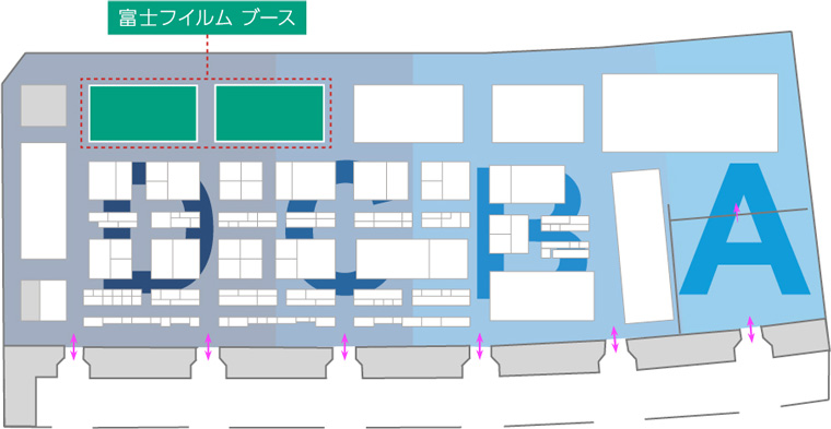 ITEM2026 国際医用画像総合展の富士フイルムブース位置は、パシフィコ横浜 展示ホールDおよびCの一番奥となります。