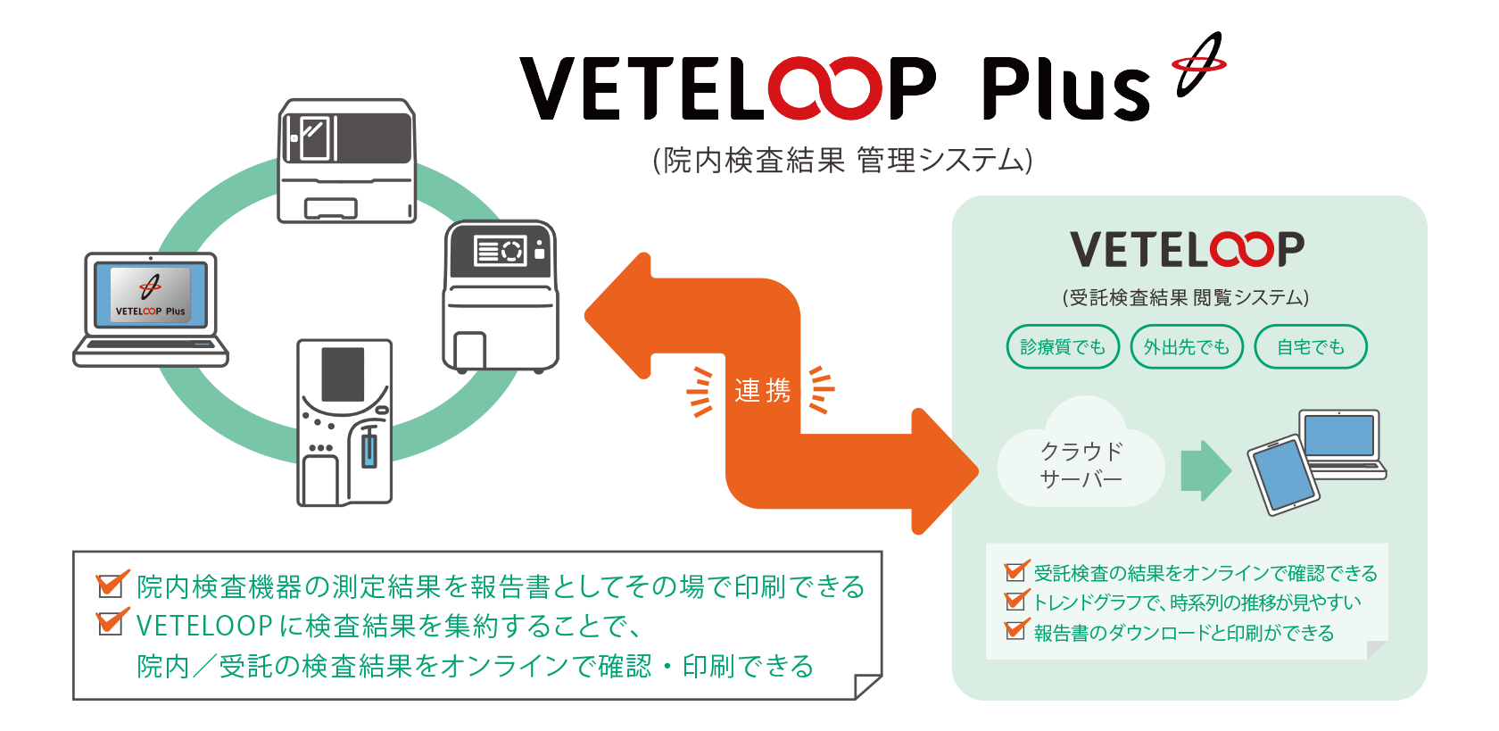 院内検査結果　管理システム　VETELOOP Plus システム連携図