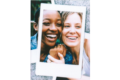 [photo] Photo in Photo 1 frame added to a photo of 2 female friends cheek to cheek smiling