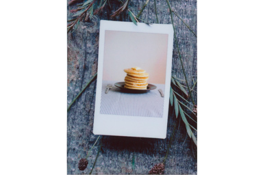 [photo] Photo in Photo 3 frame added to a photo of a stack on pancakes in a plate on a table