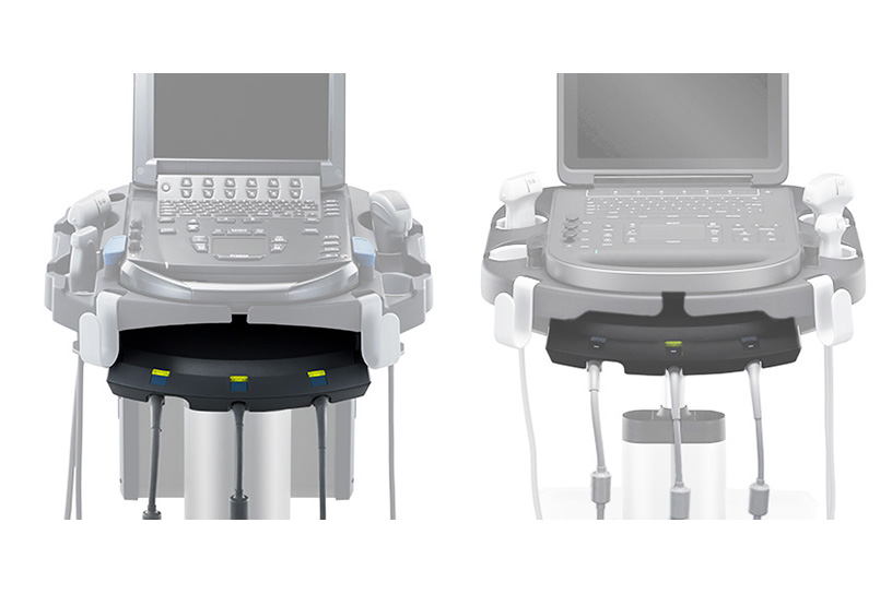 [photo] Triple Transducer Connect attached to stand/kiosk with wires for transducers attached