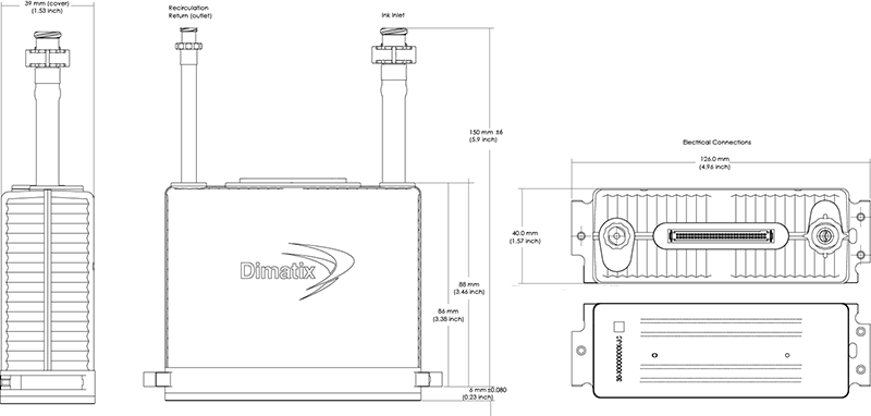 Physical Characteristics of STARFIRE 1024 The head outer dimensions are 126 mm in the width direction, 150 mm in the height direction and 40 mm in the feeding direction.