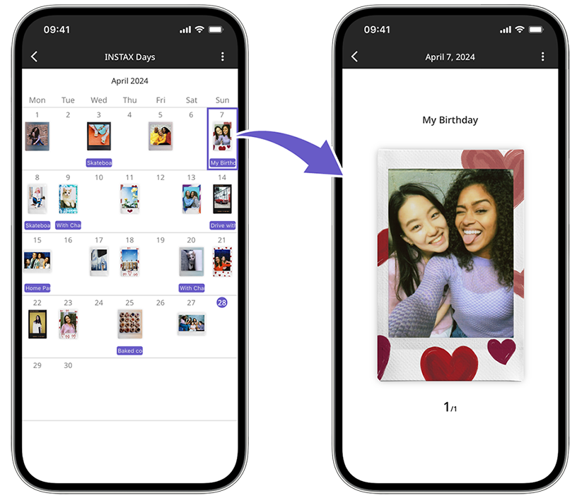 [photo] Smartphone displaying the app's calendar function.