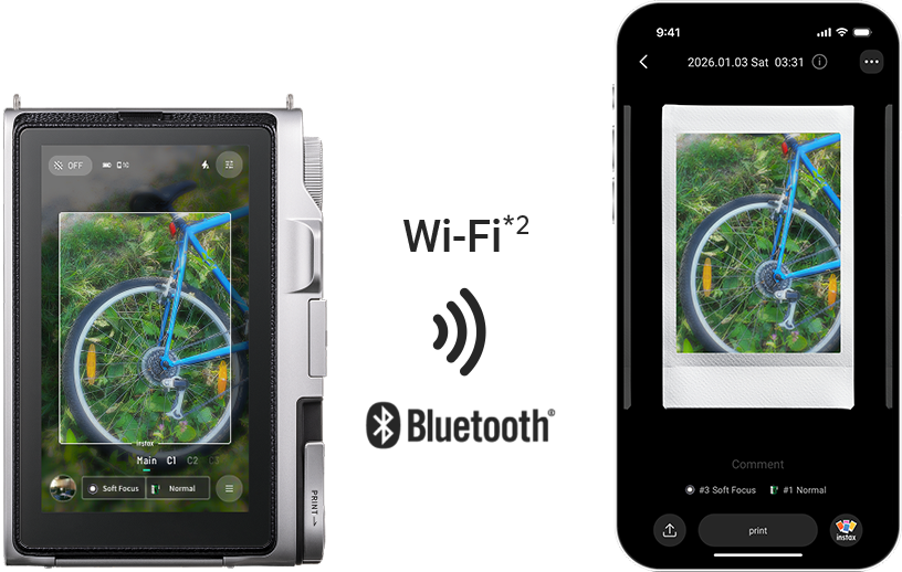 A demonstration of transferring photos from a camera to a smartphone via Bluetooth® or Wi-Fi