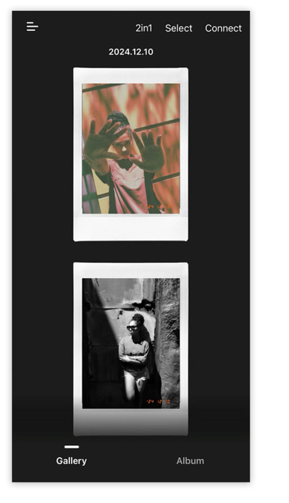 Layout with two photos arranged vertically on a black background