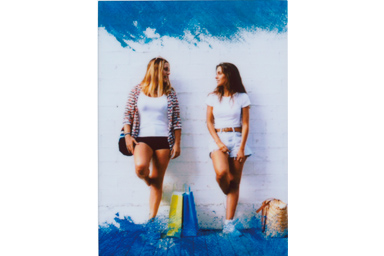 [photo] Color Filter 3 frame added to a photo of a 2 female friends leaning against a wall