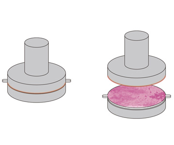 Insert “Round Prescale” between the surfaces to be measured and apply pressure.