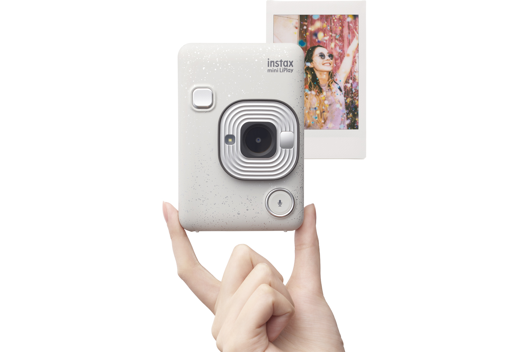 [photo] Instax Mini LiPlay in Stone White with a sample print to the right side