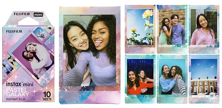 instax™ mini format film “PASTEL GALAXY” featuring vivid glossy colors gradations