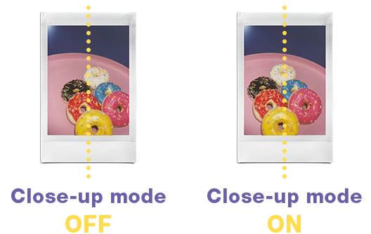 instax™ photo taken with Close-up Mode OFF (left),and instax™ photo taken with Close-up Mode ON (right).