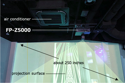 [photo] FP-Z5000 on ceiling projecting 250 inch video/image unto surface