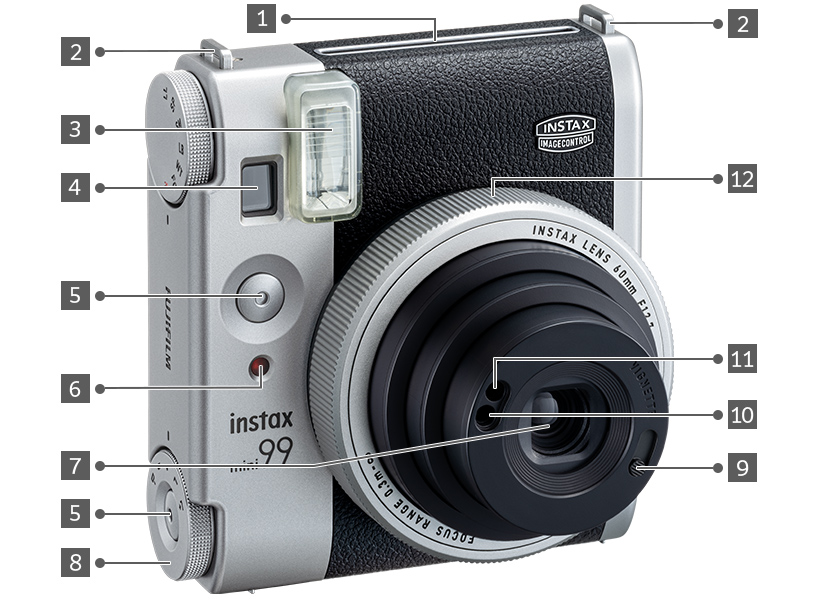 [photo] instax mini 99™ in SILVER color, front-angled view
