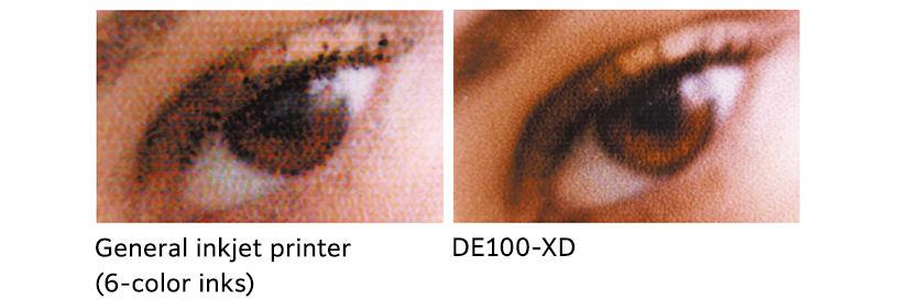 Comparison of print details between a general inkjet printer and the Frontier DE100-DX