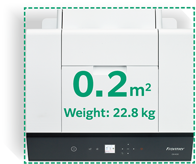 Dimensions of the DX400W with sheet feeder is 0.20㎡