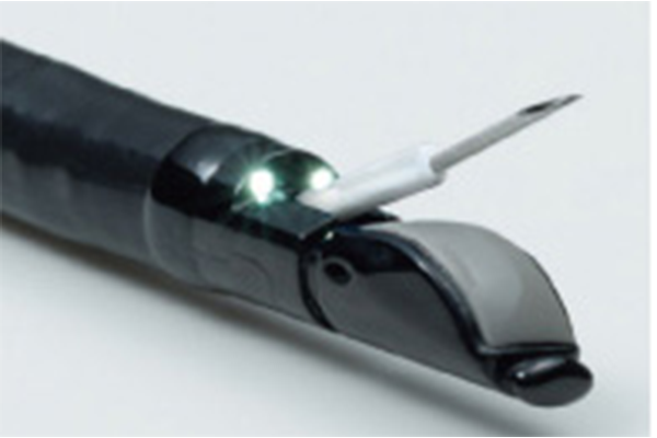 [photo] Distal end of EB-530US endoscope with functional parts