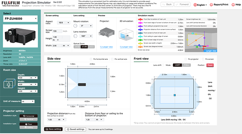 Screen capture of Z-Projector projection simulator