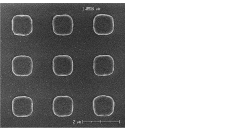 This is an image of a high refractive material that has been lithographically processed into 1.1μm pixels.