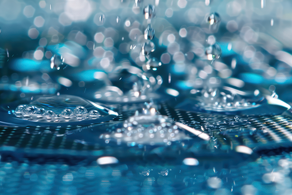 An image of a transparent liquid dripping during the manufacturing process.