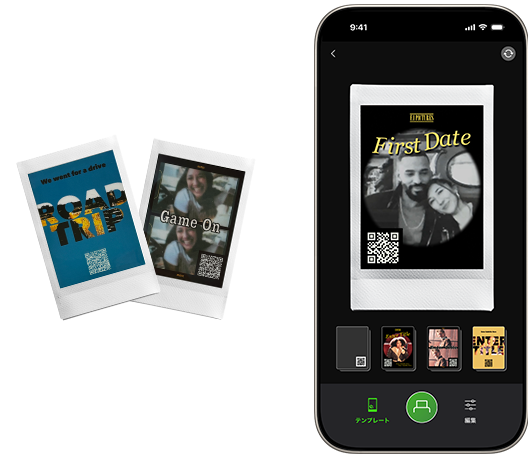 Using a poster template to complete instax photos™.