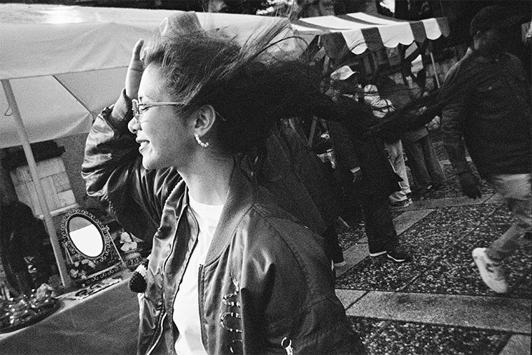 A black-and-white photo highlighting the subject, taken with “QuickSnap Black and White”