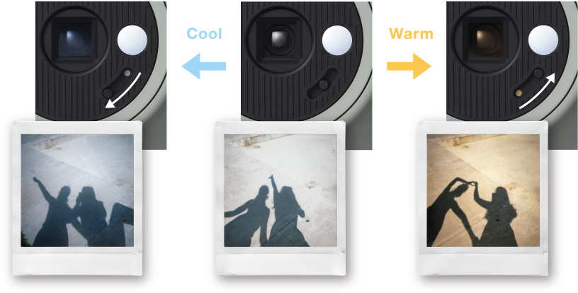 A demonstration of how to switch between mood filters using the camera's switch