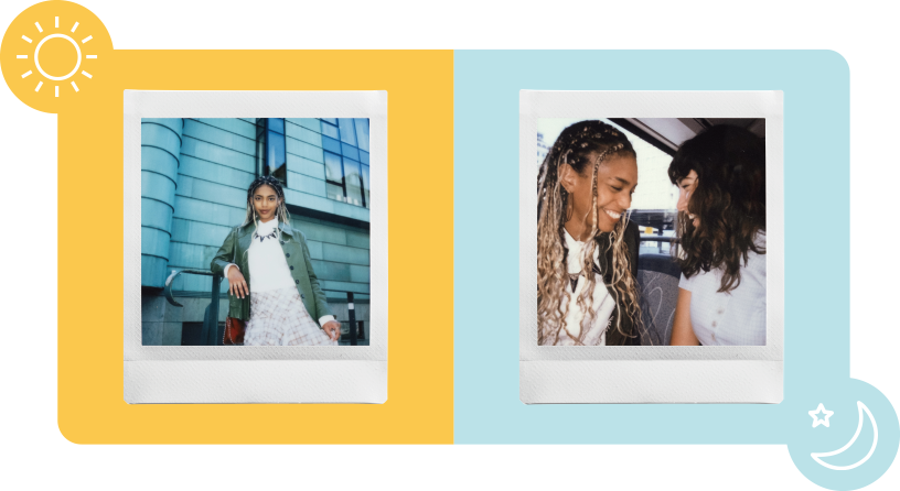 An instax™ print taken during the day (left) and an instax™ print taken at night (right)