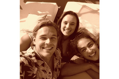 Image of three persons with Sepia filter applied