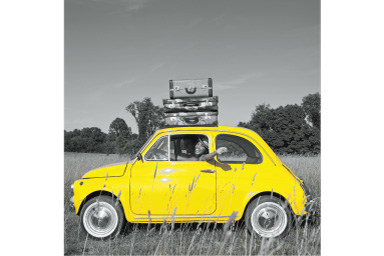 Image of a yellow car with Yellow Partial filter applied where everything except the car are black and white